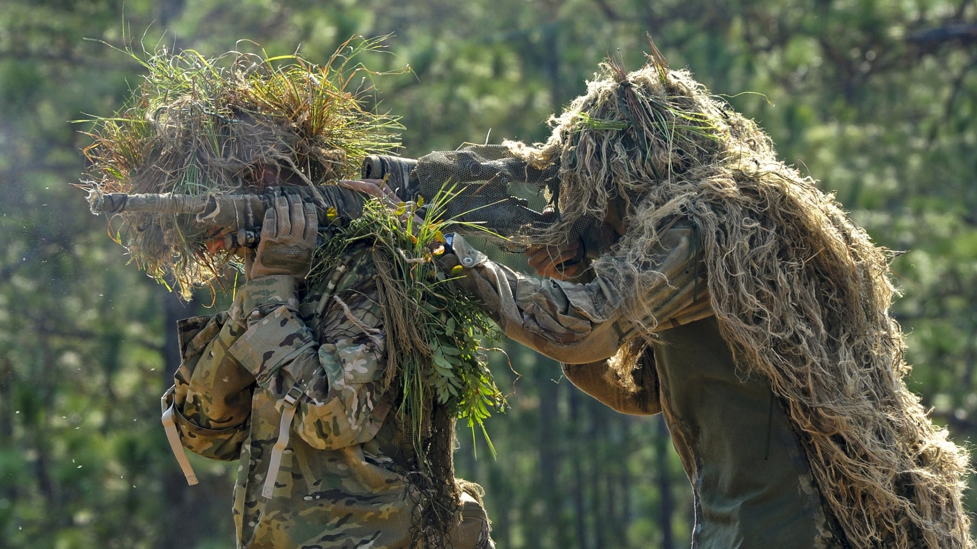 Sniper Team With Alligator Style Ghillie Hood With Cape