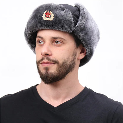 Hammer and Sickle Russian Style Ushanka with Faux Rabbit's Fur