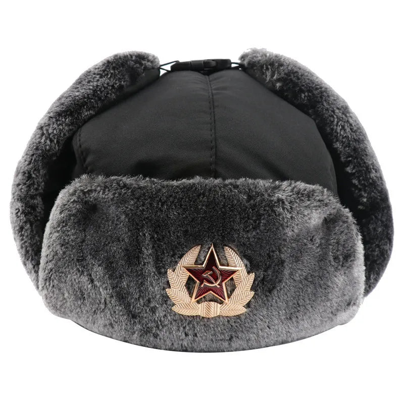 Hammer and Sickle Russian Style Ushanka with Faux Rabbit's Fur