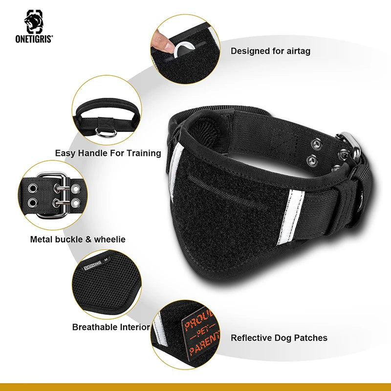 OneTigris Tactical Nylon Padded Dog Collar with Control Handle