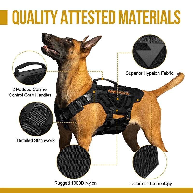 OneTigris X-ARMOR Lazer-cut MOLLE Tactical Dog Harness With Metal Buckles