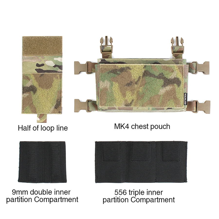 PEW Tactical Chest Pouch Front Panel Set MK3 MK4 For Chest Rig /5.56 Mag Carrier